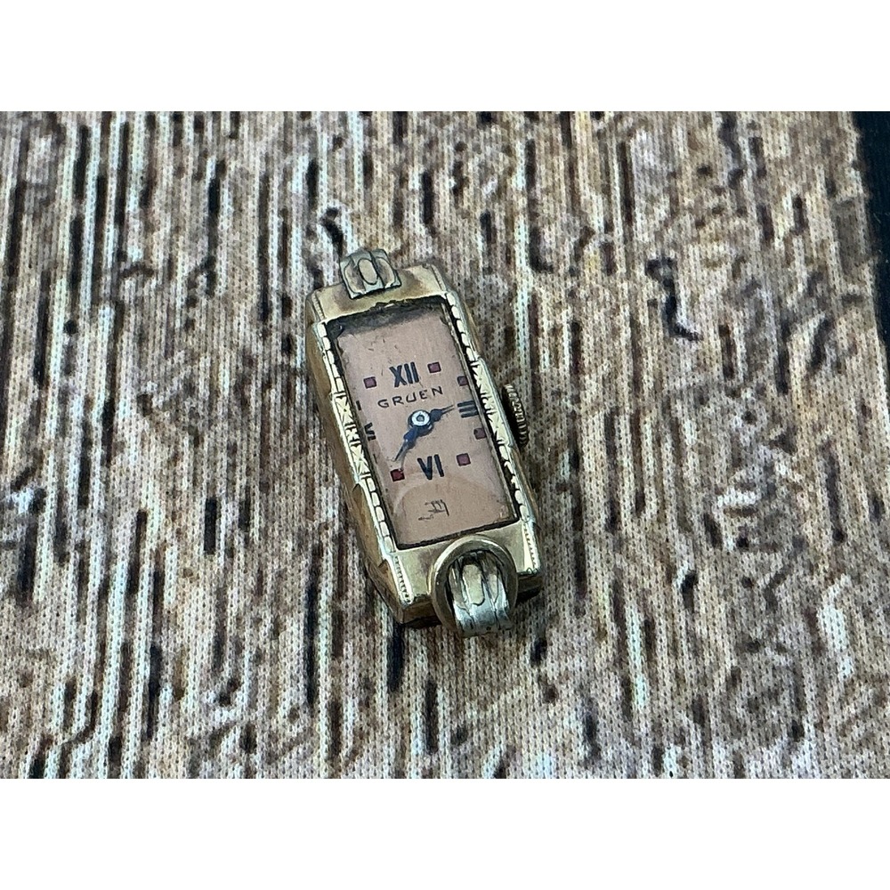 Vintage GRUEN 10K Gold Filled Ladies Rectangular Watch Head for Parts/Repair
